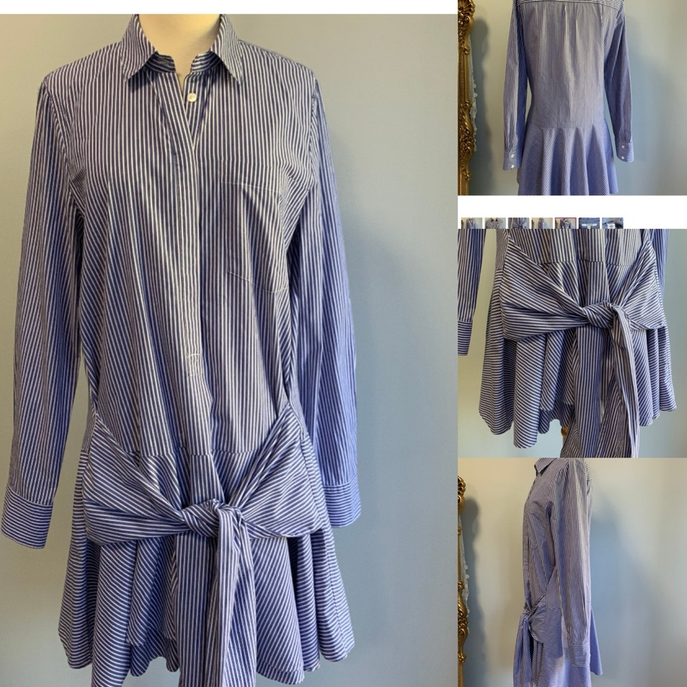 Derek Lam 10 Crosby White Tie-Front Shirt Dress | Peplum Hem ,Chic Minimalist LG - Picture 3 of 16
